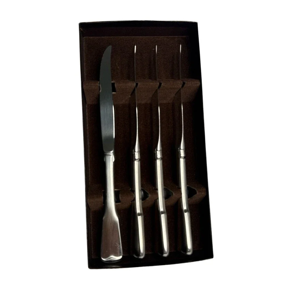 Oneida AMERICAN COLONIAL Steak Knives Hollow (Set of 4) Satin CUBE Stainless 9
